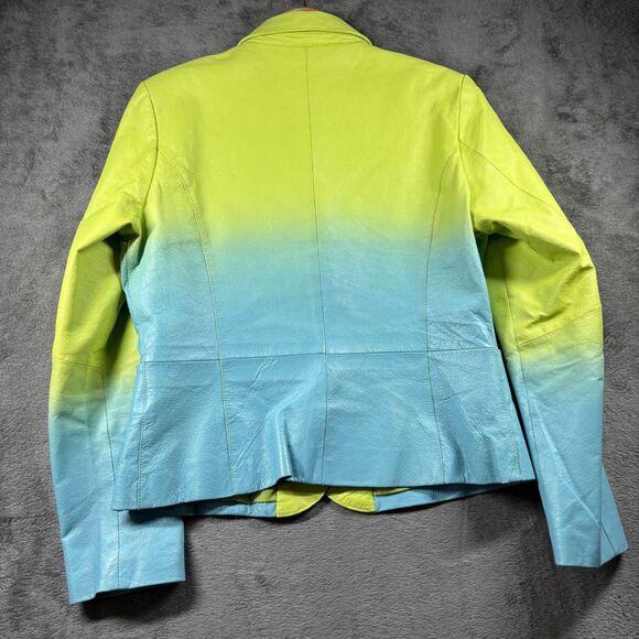 Metrostyle Women Vintage 90s Leather Suit Pants Jacket Ombre Lime Aqua Size 12 - Picture 4 of 12